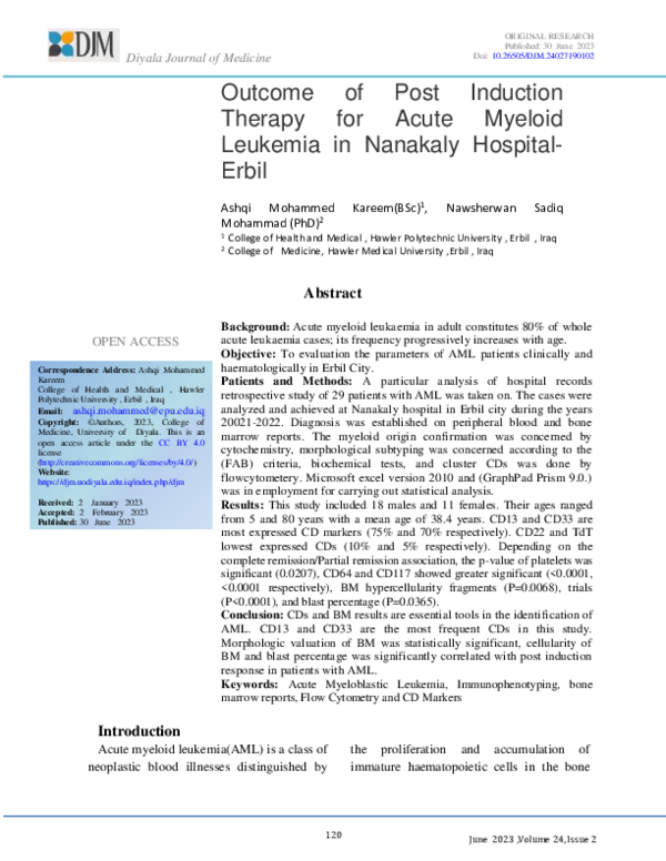 (PDF) Outcome of Post Induction Therapy for Acute Myeloid Leukemia in ...
