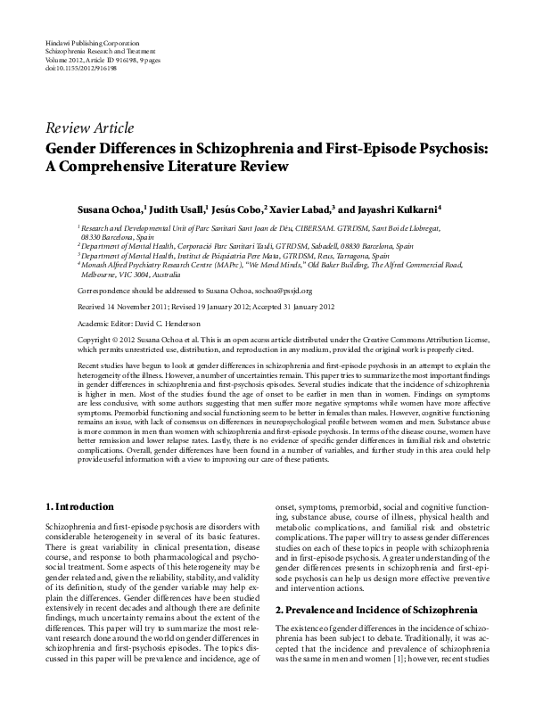 (PDF) Gender Differences in Schizophrenia and First-Episode Psychosis ...