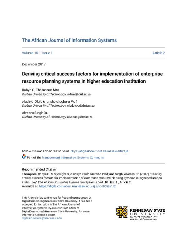 (PDF) Deriving critical success factors for implementation of ...
