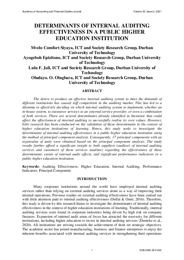(PDF) Determinants of Internal Auditing Effectiveness in a Public ...