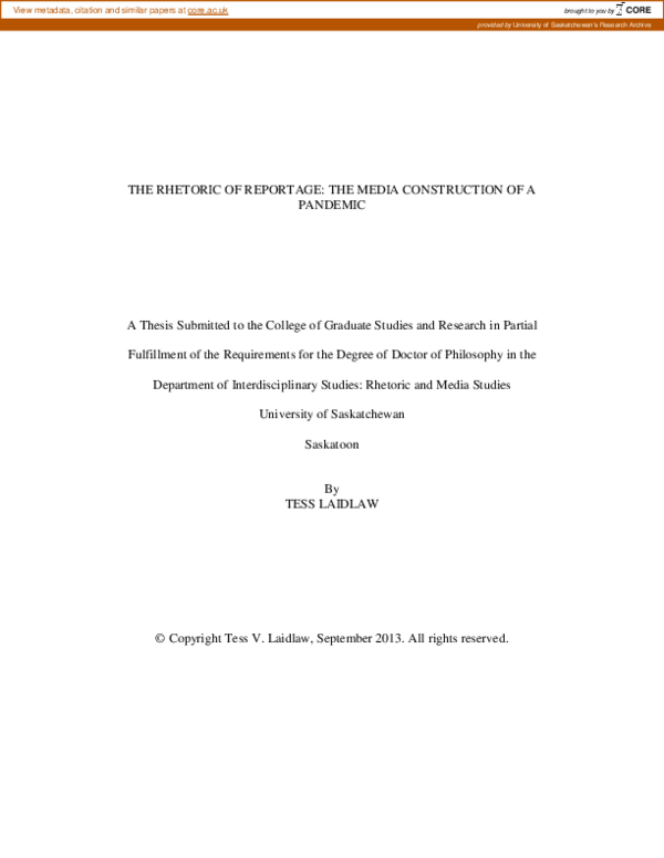 (PDF) The rhetoric of reportage: The media construction of a pandemic
