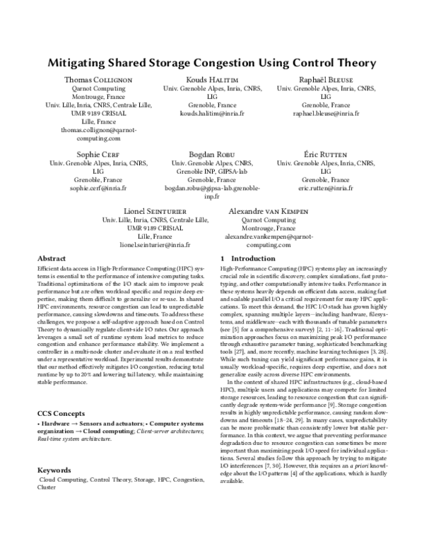 (PDF) Mitigating Shared Storage Congestion Using Control Theory