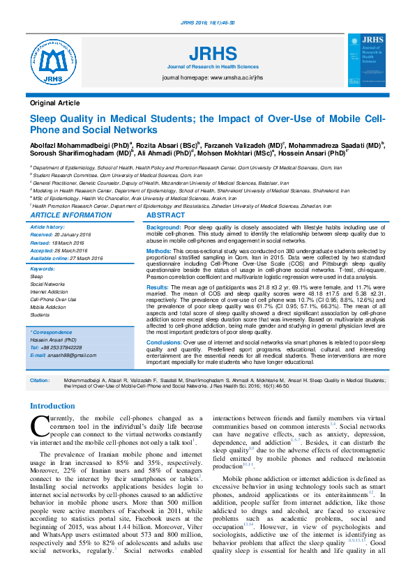 (PDF) Sleep Quality in Medical Students; the Impact of Over-Use of ...