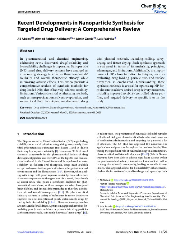 (PDF) Recent Developments in Nanoparticle Synthesis for Targeted Drug ...