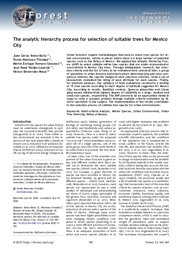 (PDF) The analytic hierarchy process for selection of suitable trees ...