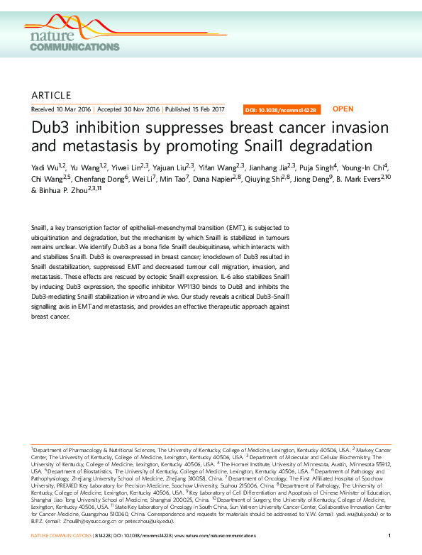 (PDF) Dub3 inhibition suppresses breast cancer invasion and metastasis ...