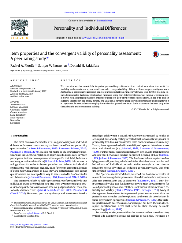 (PDF) Item properties and the convergent validity of personality ...