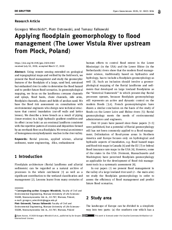 (PDF) Applying floodplain geomorphology to flood management (The Lower ...