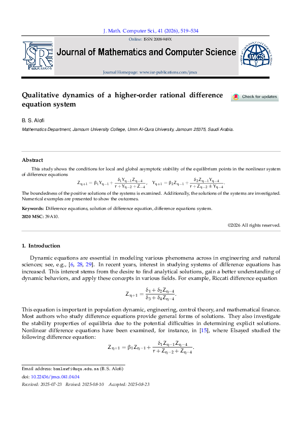 (PDF) Qualitative dynamics of a higher-order rational difference ...