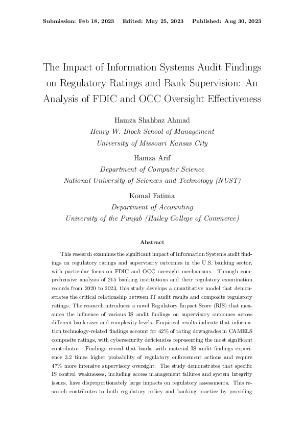 (PDF) The Impact of Information Systems Audit Findings on Regulatory ...