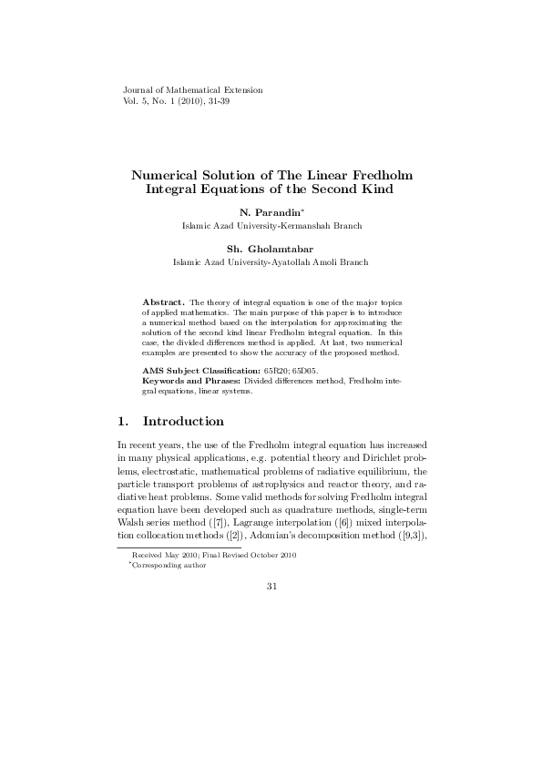 (PDF) The numerical solution of linear fuzzy Fredholm integral ...