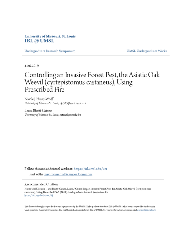 (PDF) Controlling an Invasive Forest Pest, the Asiatic Oak Weevil ...