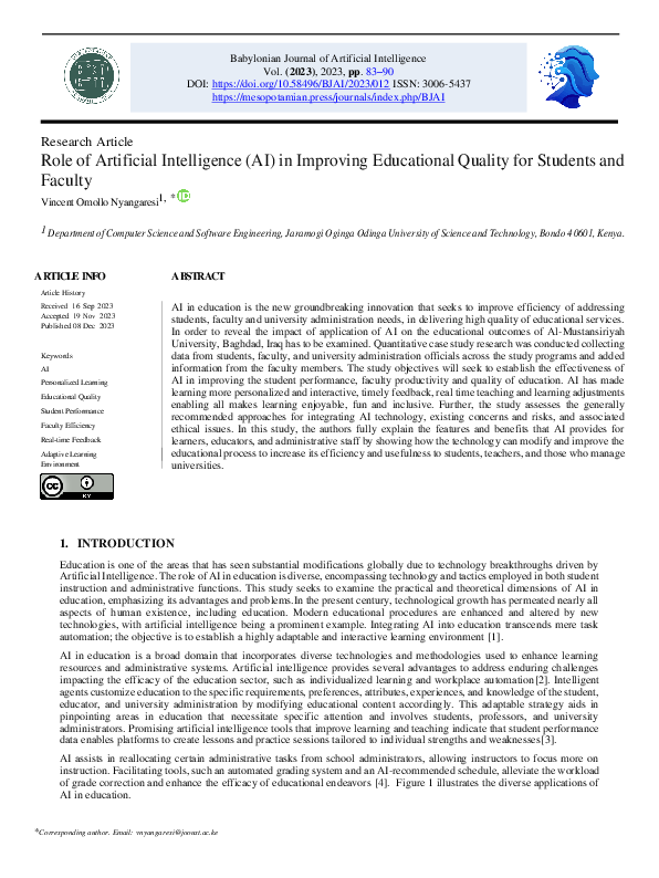 (PDF) Role of Artificial Intelligence (AI) in Improving Educational ...