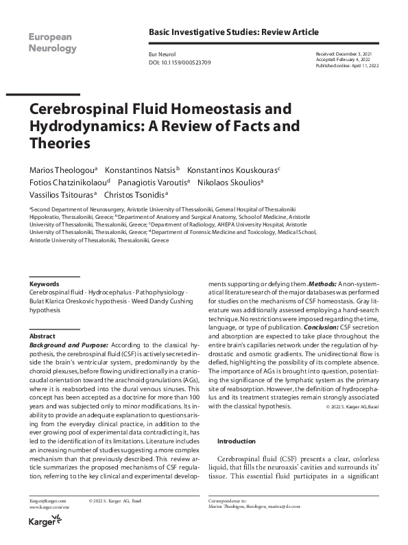 (PDF) Cerebrospinal Fluid Homeostasis and Hydrodynamics: A Review of ...