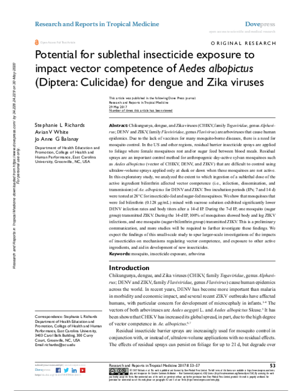 (PDF) Potential for sublethal insecticide exposure to impact vector ...