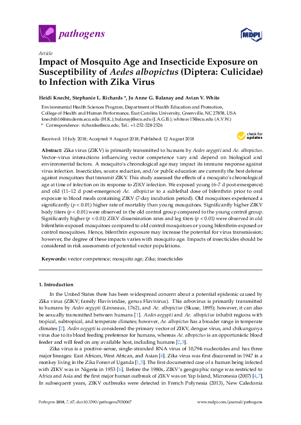(PDF) Impact of Mosquito Age and Insecticide Exposure on Susceptibility ...
