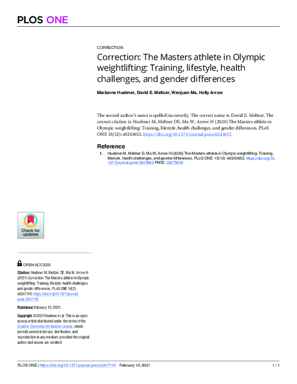 (PDF) Correction: The Masters athlete in Olympic weightlifting ...