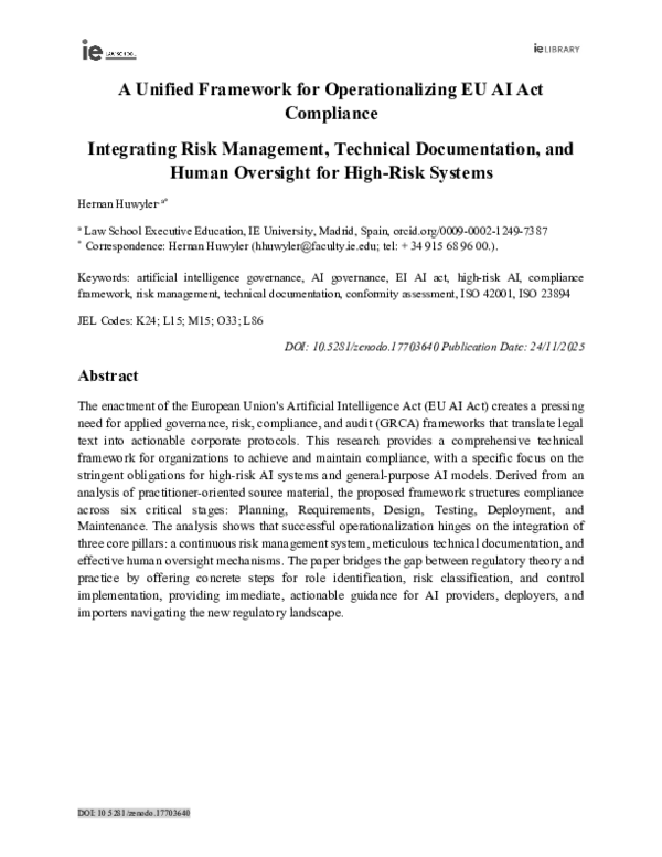 (PDF) A Unified Framework for Operationalizing EU AI Act Compliance ...