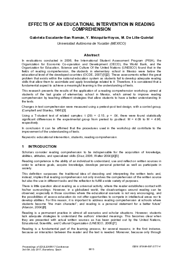 (PDF) Effects of an Educational Intervention in Reading Comprehension