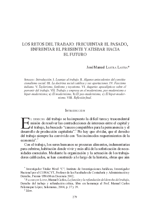 (PDF) Los Retos Del Trabajo: Frecuentar El Pasado, Enfrentar El ...