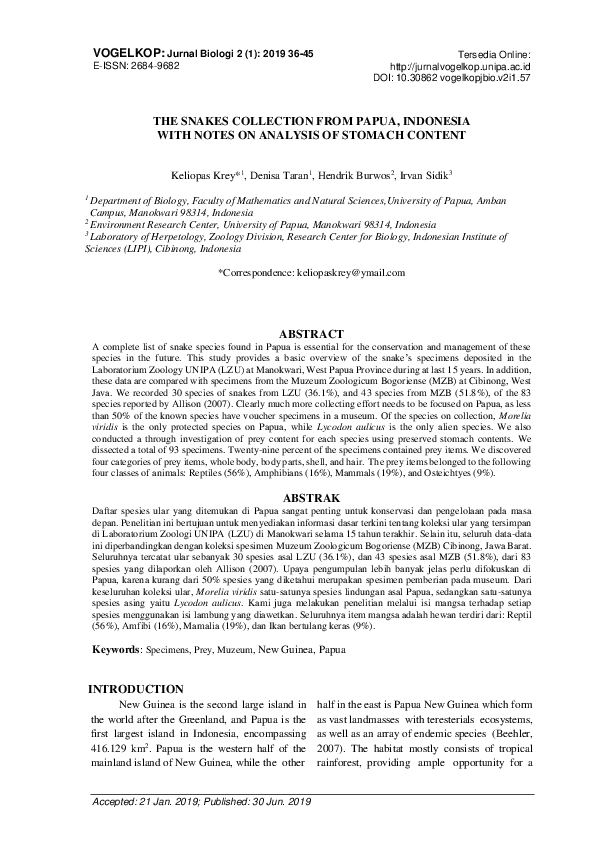 Photo inspiration: Gallery Detail: Pdf The Snakes Collection From Papua Indonesia With Notes On