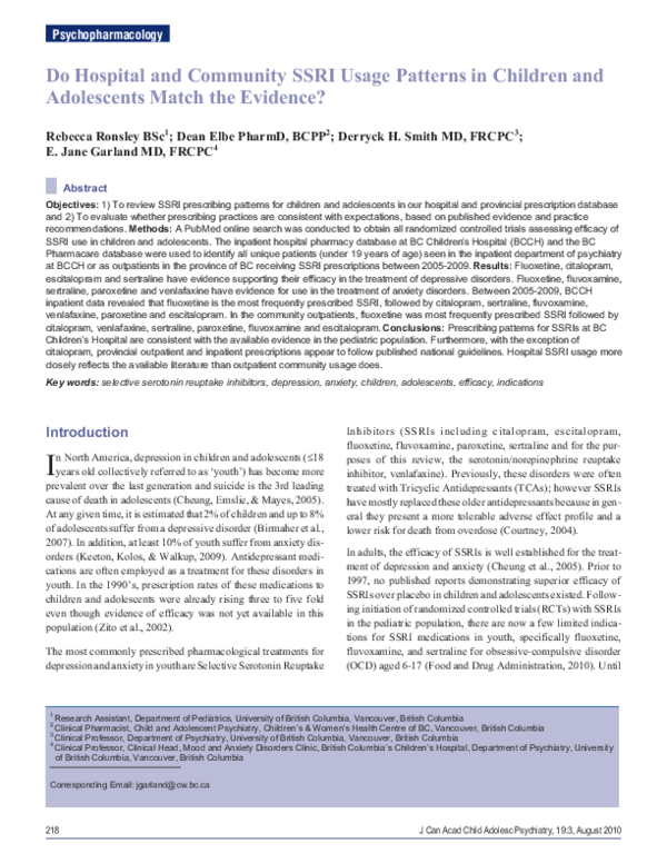 (PDF) Do Hospital and Community SSRI Usage Patterns in Children and ...