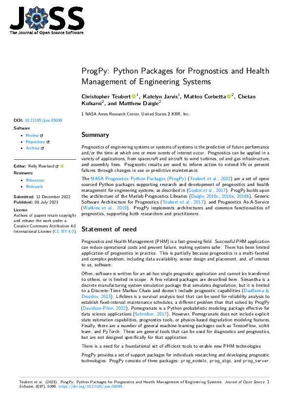 (PDF) ProgPy: Python Packages for Prognostics and Health Management of ...