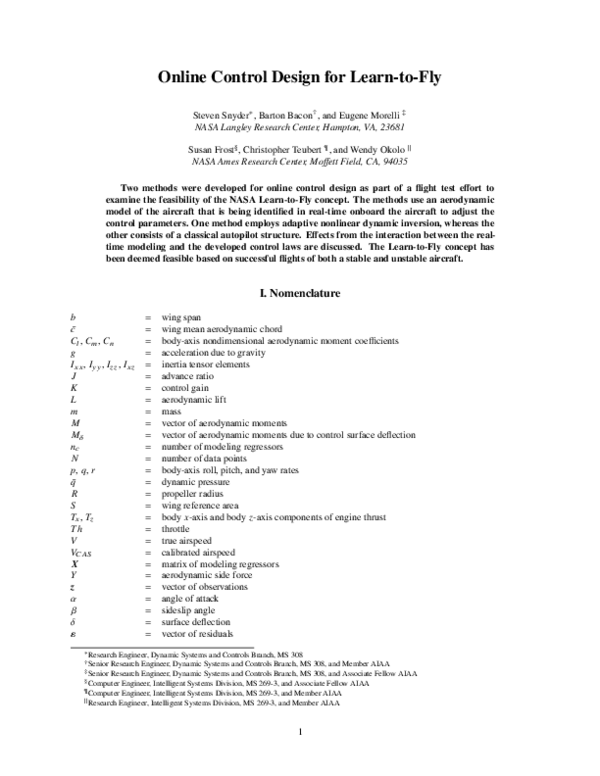 (PDF) Online Control Design for Learn-to-Fly