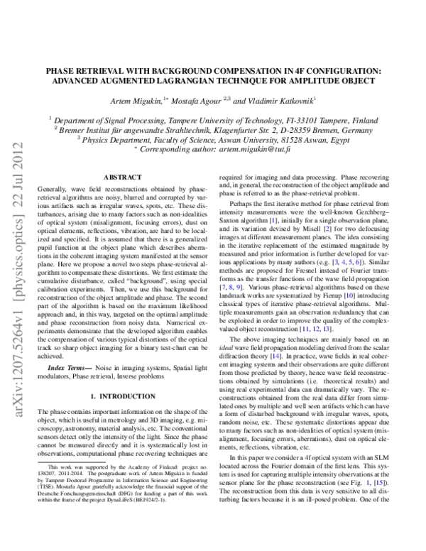 (PDF) Phase retrieval with background compensation in 4f configuration ...