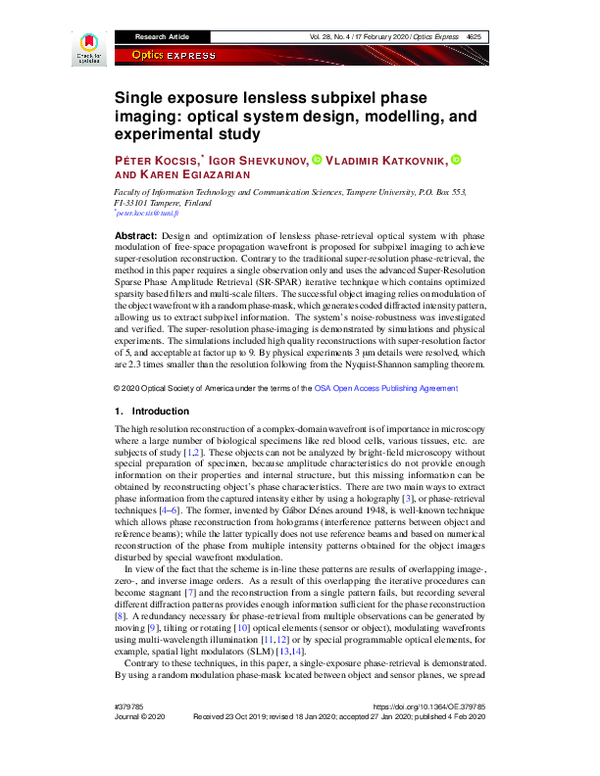 (PDF) Single exposure lensless subpixel phase imaging: optical system ...