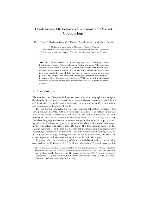 (PDF) Contrastive Dictionary of German and Slovak Collocations