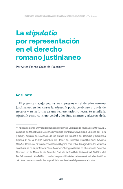 (PDF) La stipulatio por representación en el derecho romano justinianeo