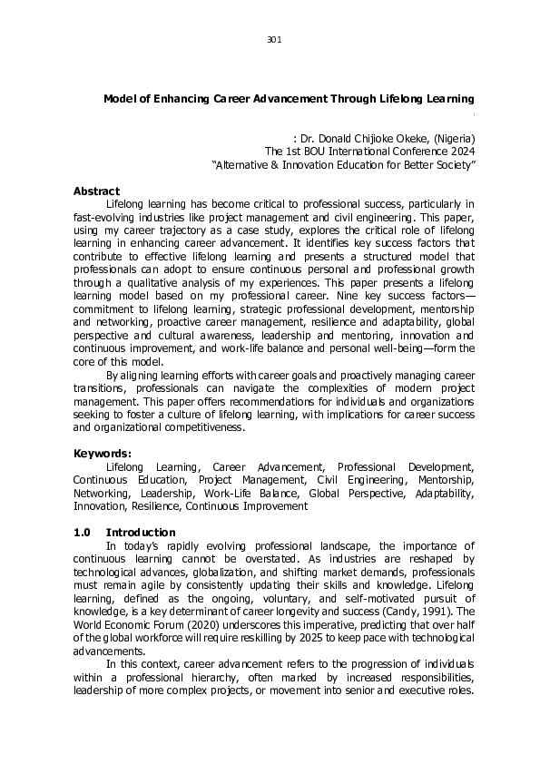 (PDF) Model of Enhancing Career Advancement Through Lifelong Learning