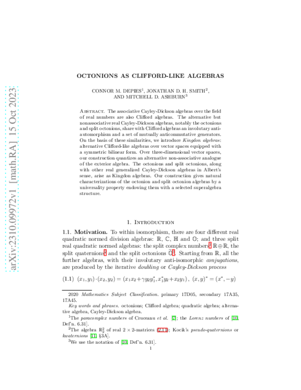 (PDF) Octonions as Clifford-like algebras