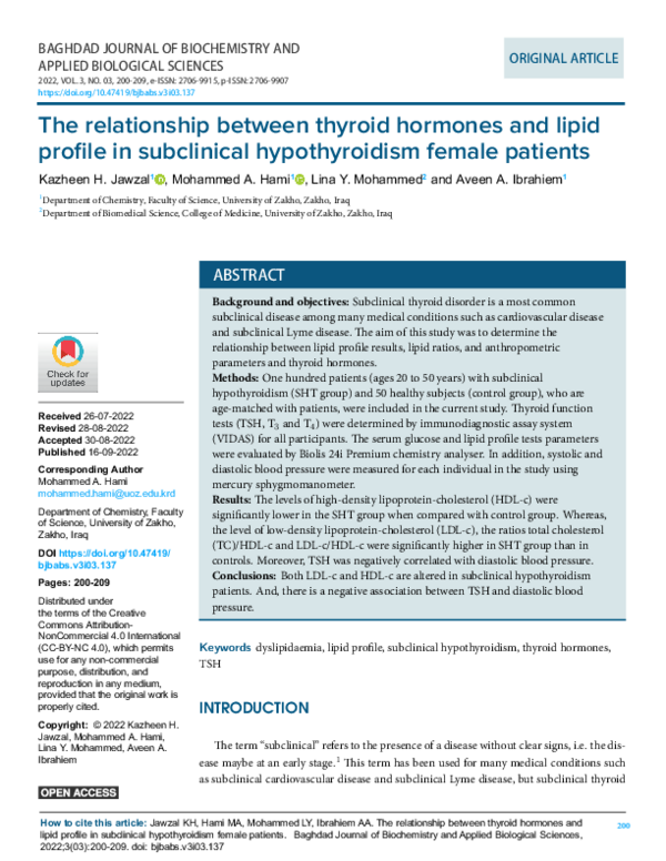 (PDF) The relationship between thyroid hormones and lipid profile in ...