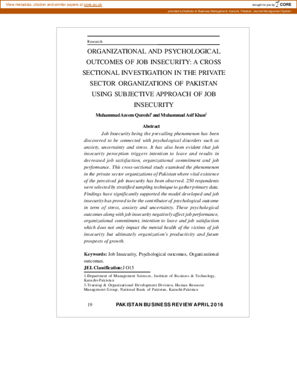 (PDF) Organizational and Psychological Outcomes of Job Insecurity: A ...