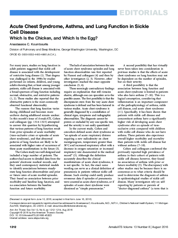 (PDF) Acute Chest Syndrome, Asthma, and Lung Function in Sickle Cell ...