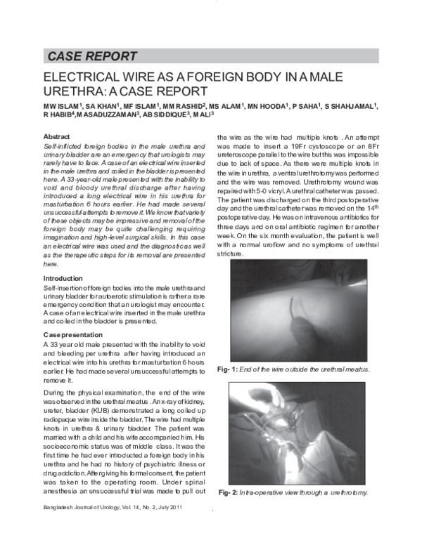 (PDF) Electrical Wire as a Foreign Body in a Male Urethra : A Case Report