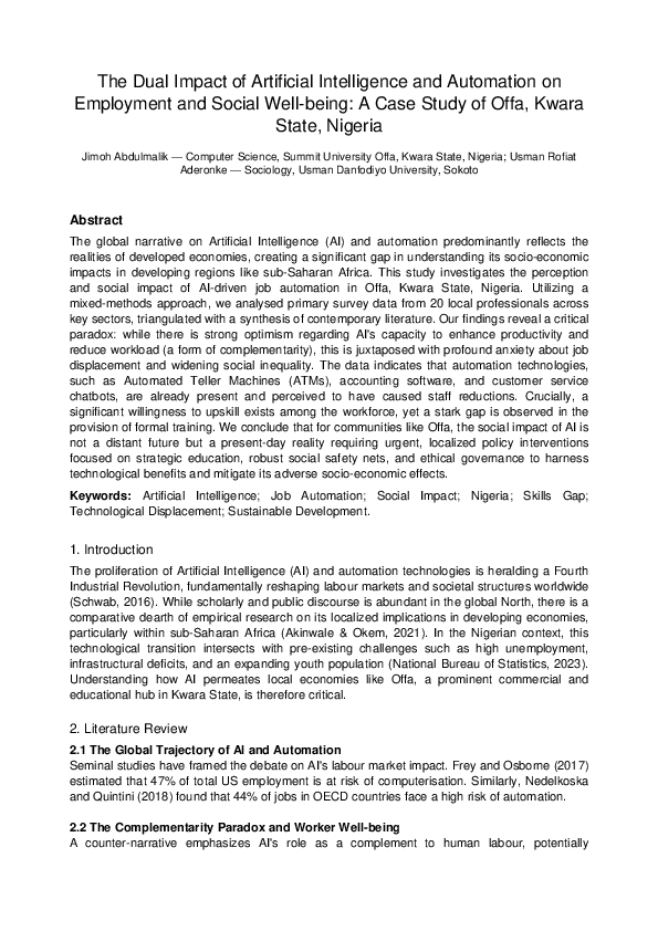 (PDF) The Dual Impact of Artificial Intelligence and Automation on ...