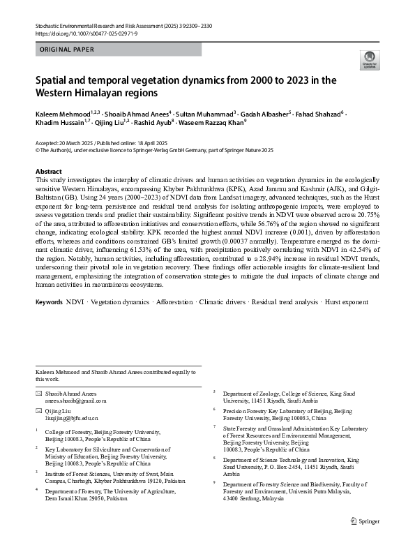 (PDF) Spatial and temporal vegetation dynamics from 2000 to 2023 in the ...