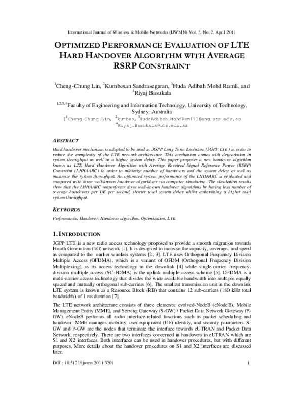 (PDF) Optimized Performance Evaluation of LTE Hard Handover Algorithm ...