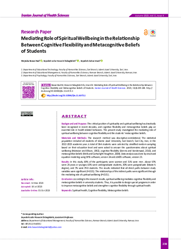 (PDF) Mediating Role of Spiritual Wellbeing in the Relationship Between ...