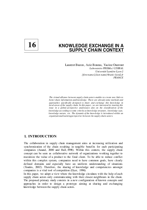 (PDF) Knowledge Exchange in a Supply Chain Context