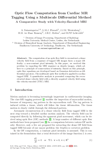(PDF) Optic Flow Computation from Cardiac MR Tagging Using a Multiscale ...