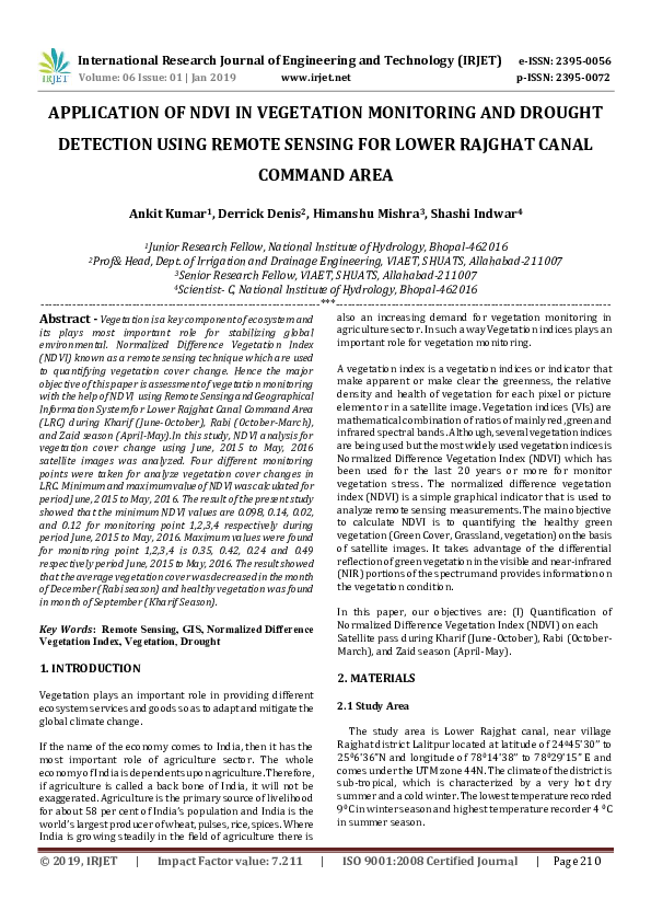 (PDF) APPLICATION OF NDVI IN VEGETATION MONITORING AND DROUGHT ...