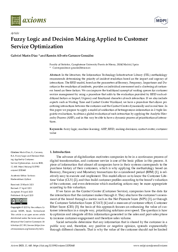 (PDF) Fuzzy Logic and Decision Making Applied to Customer Service ...