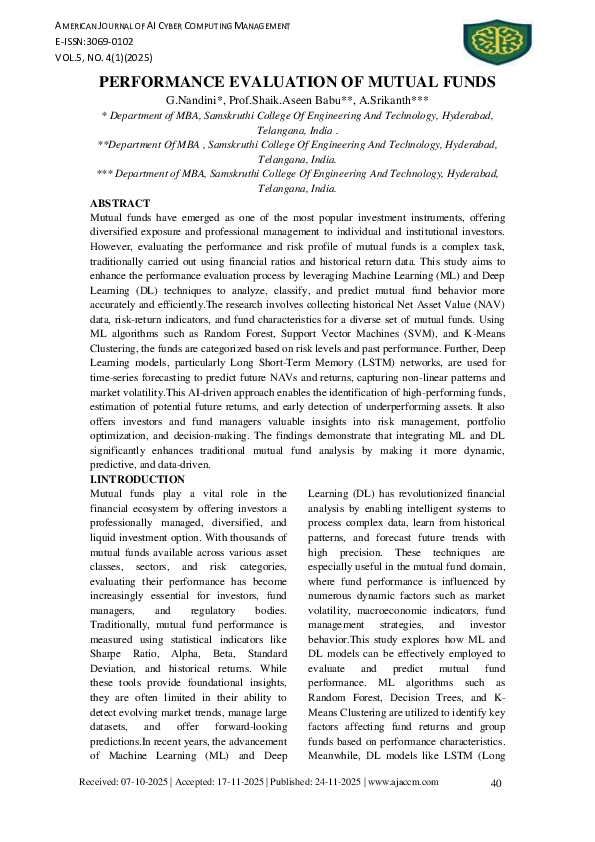 (PDF) PERFORMANCE EVALUATION OF MUTUAL FUNDS