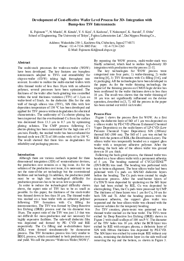 (PDF) Development of cost-effective wafer level process for 3D ...