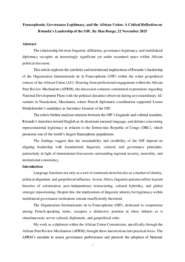 (PDF) 016142, Governance Legitimacy, and the African Union: A Critical ...