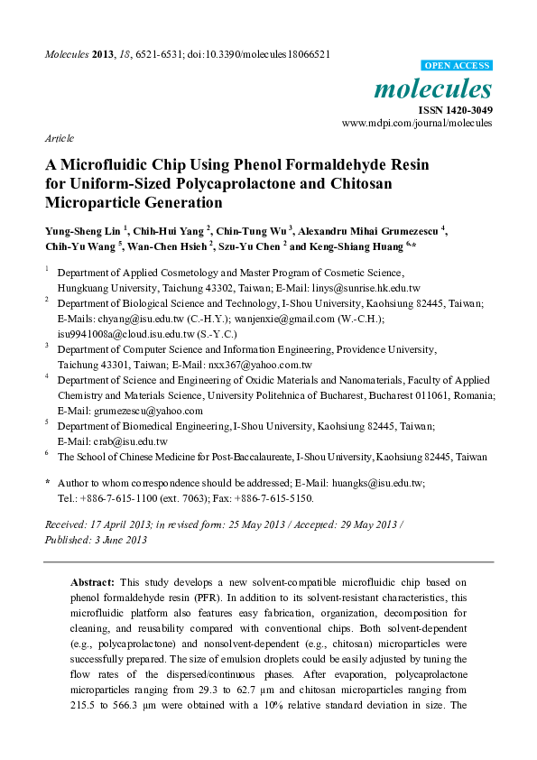 (PDF) A Microfluidic Chip Using Phenol Formaldehyde Resin for Uniform ...